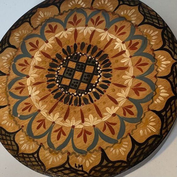 Round Hand Painted Folk Art Wooden Box Storage Vintage‎ 6 inch Stuff Mandala - Picture 8 of 9